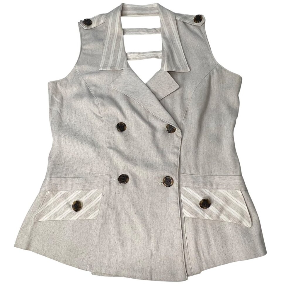 Capacity Unlimited Size M Beige Double-Breasted Vest Decorative Buttons Boho Y2K